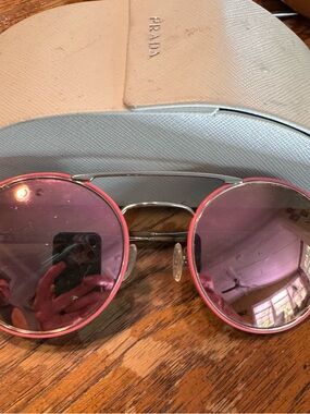 Prada Silver Frame Sunglasses with Pink Lenses